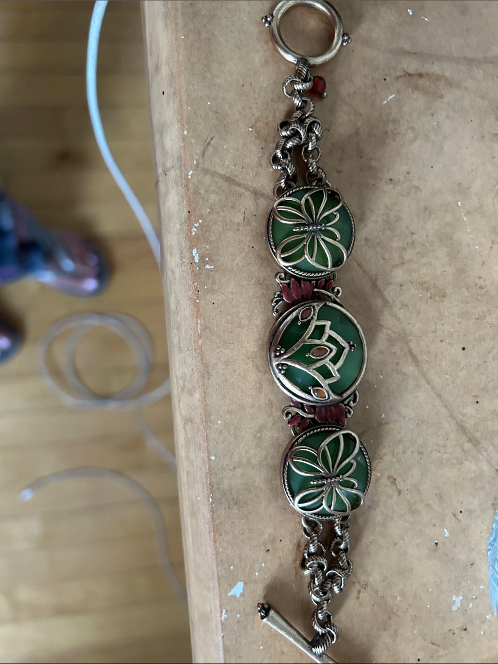 Green Enamel Floral Link Bracelet - Women Jewelry